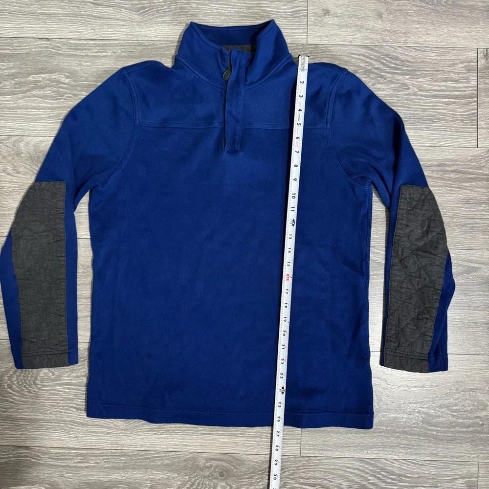 Banana Republic Men Blue Elegant High‎ Neck 1/4-Zip Pullover with Gray Accents L